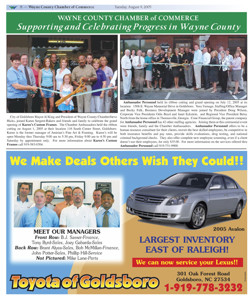 Wayne County Chamber of Commerce Publication | Hometown Business Connection Back Page with Advertisement