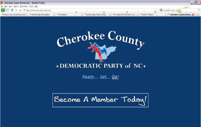 Screenshot of the Cherokee County Democratic Party Website Splash Page