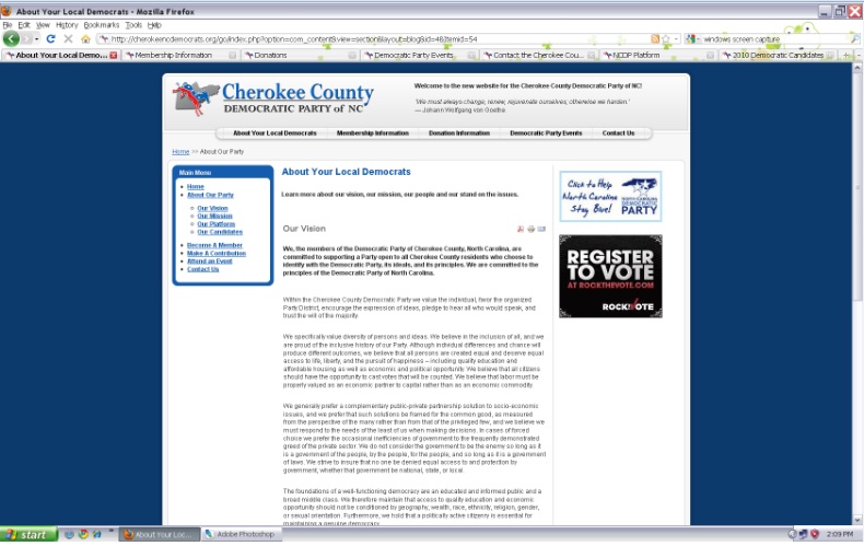 Screenshot of the Cherokee County Democratic Party Website Page 'About Your Local Democrats'